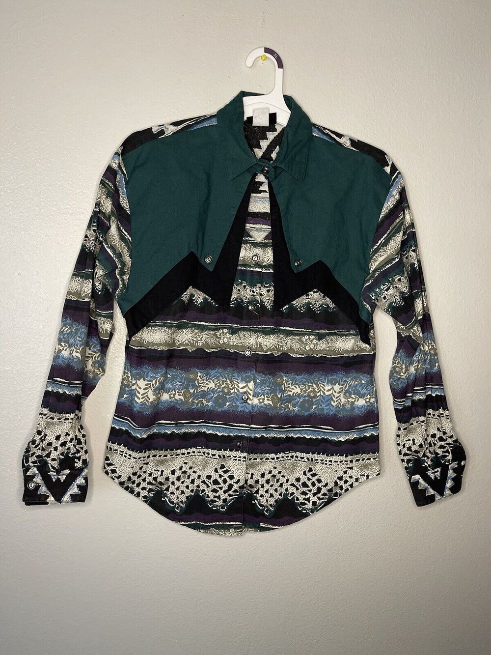 Vtg Rough Rider Circle T Western Aztec Women's M Button Up Shirt USA 90s Y2K